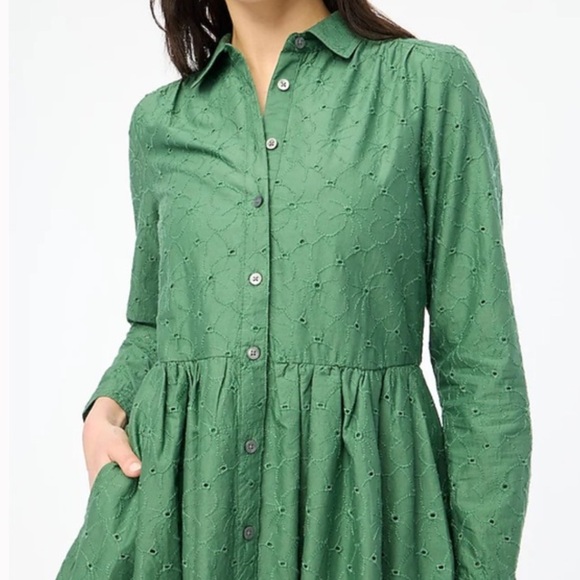 J. Crew Dresses & Skirts - J. Crew Dress Eyelet Mini Shirt Dress Womens 4 Spring Kelly Long Sleeve 2024